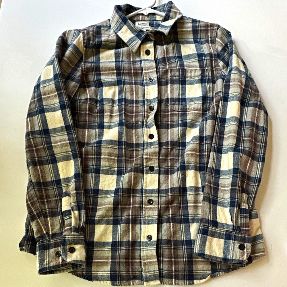L.L.Bean Womens M Regular Slightly Fitted Plaid Flannel Button-Up Shirt Cozy